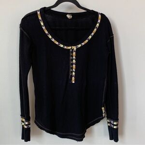 We the Free Black Thermal Long Sleeve With Embroidered Arrows Detail Size XS